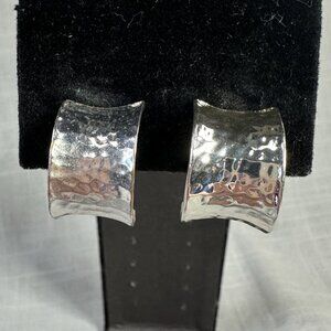 Vintage Monet Silver Tone Hammered Half Hoop Clip On Earrings